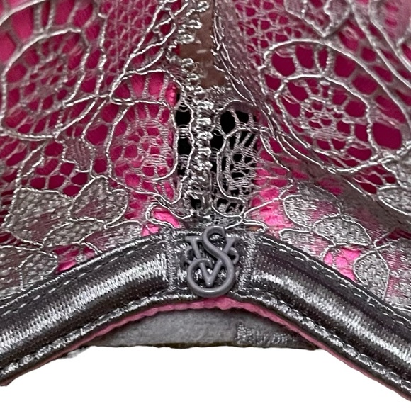 Victoria’s Secret Sexy Little Things Womens 34D Bra Hot Pink Gray Lace Racerback - Picture 2 of 6